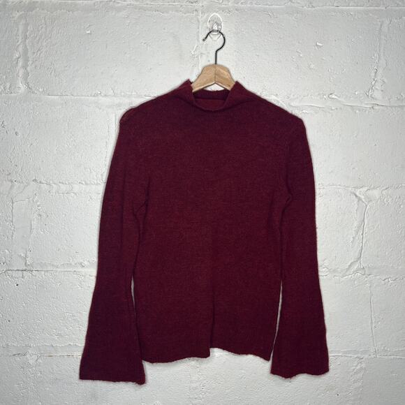 Club Monaco Women's Red Wool Blend Bell Long Sleeve Mock Neck Sweater Size XS - Picture 1 of 7